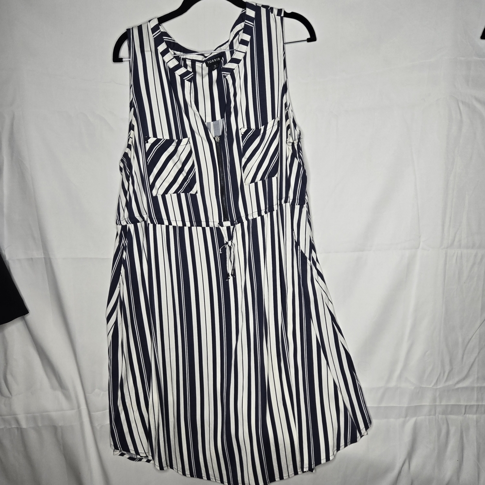 Torrid 2X Navy White Stripe Drawstring Sleeveless Dress Nautical Coastal Midi